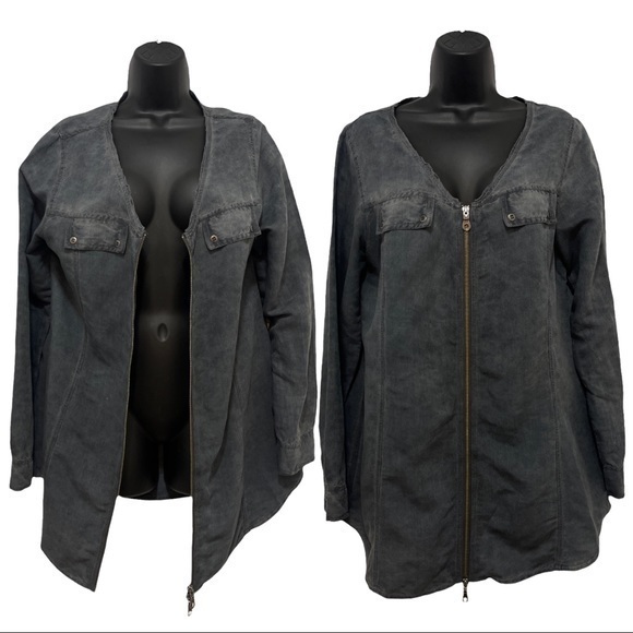 Soft Surrounding Gray Linen Blend Shirt Jacket Shacket Lagenlook Tunic Size SM - Picture 1 of 8